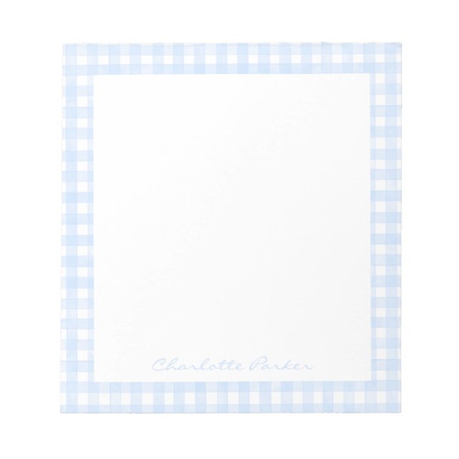 Bloc-note Gingham Bleu Poussiéreux Nom Personnalisé (Devant)