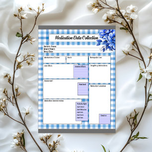 Bloc-note Gingham Floral Bleu _ Collection de données sur le