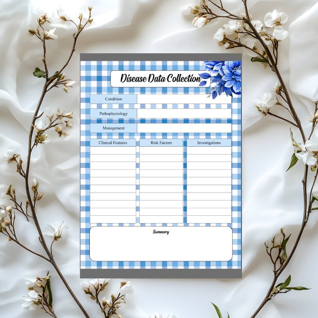 Bloc-note Gingham Floral Bleu _ Collection de données sur le (Créateur téléchargé)