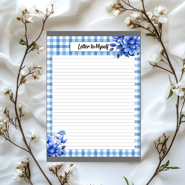 Bloc-note Gingham Floral Bleu _ Lettre à moi-même (Créateur téléchargé)