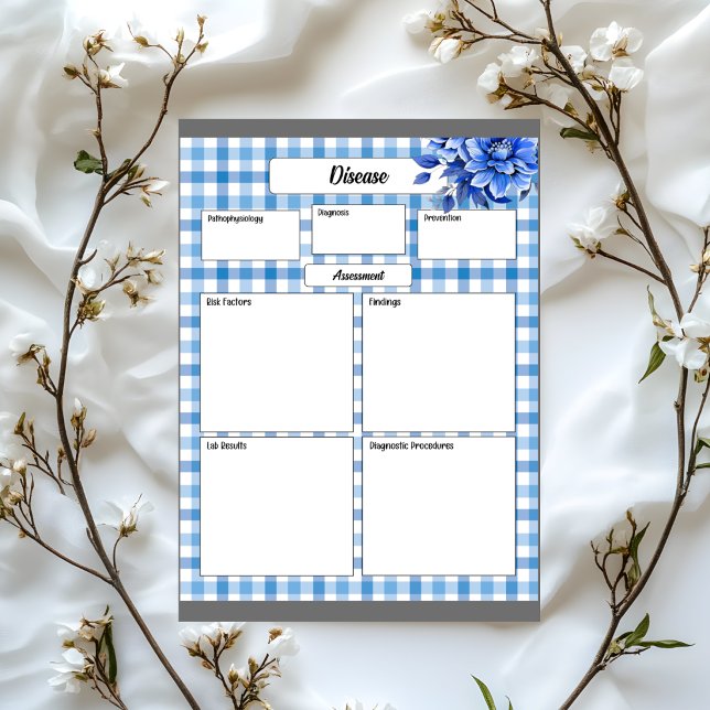 Bloc-note Gingham Floral Bleu _ Maladie Temp 1 (Créateur téléchargé)