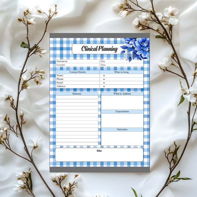 Bloc-note Gingham Floral Bleu _ Planification Clinique (Créateur téléchargé)