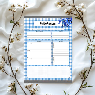 Bloc-note Gingham Floral Bleu_ Présentation Quotidienne