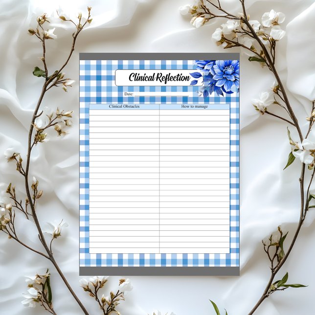 Bloc-note Gingham Floral Bleu_ Réflexion Clinique (Créateur téléchargé)
