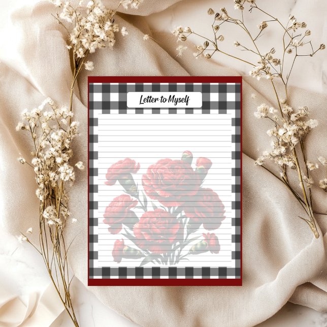 Bloc-note Gingham floral noir et blanc_ Lettre à moi-même (Créateur téléchargé)