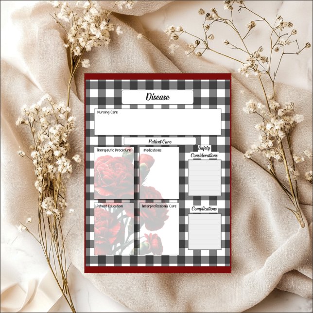 Bloc-note Gingham floral noir et blanc_ Maladie Temp 1 (Créateur téléchargé)