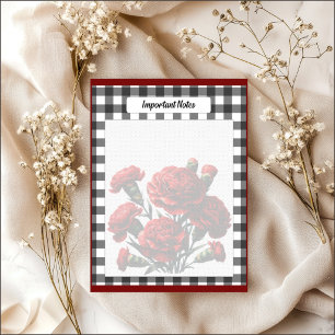 Bloc-note Gingham floral noir et blanc _ Notes importantes