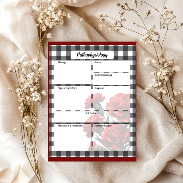 Bloc-note Gingham floral noir et blanc_ Pathophysiologie Tem (Créateur téléchargé)