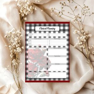 Bloc-note Gingham floral noir et blanc _ Planification clini