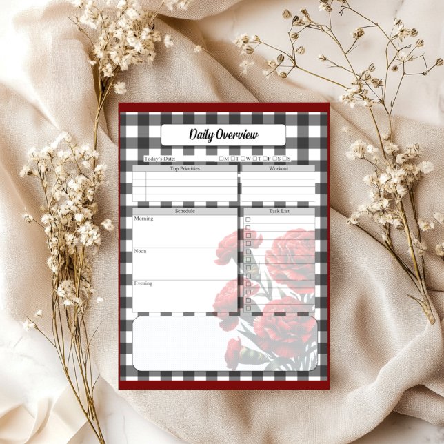 Bloc-note Gingham floral noir et blanc _ Présentation quotid (Créateur téléchargé)