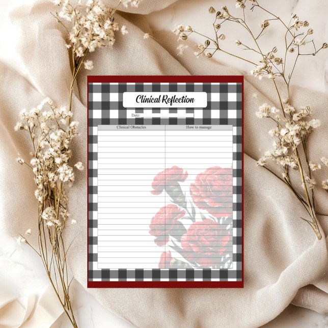 Bloc-note Gingham floral noir et blanc _ Réflexion clinique (Créateur téléchargé)