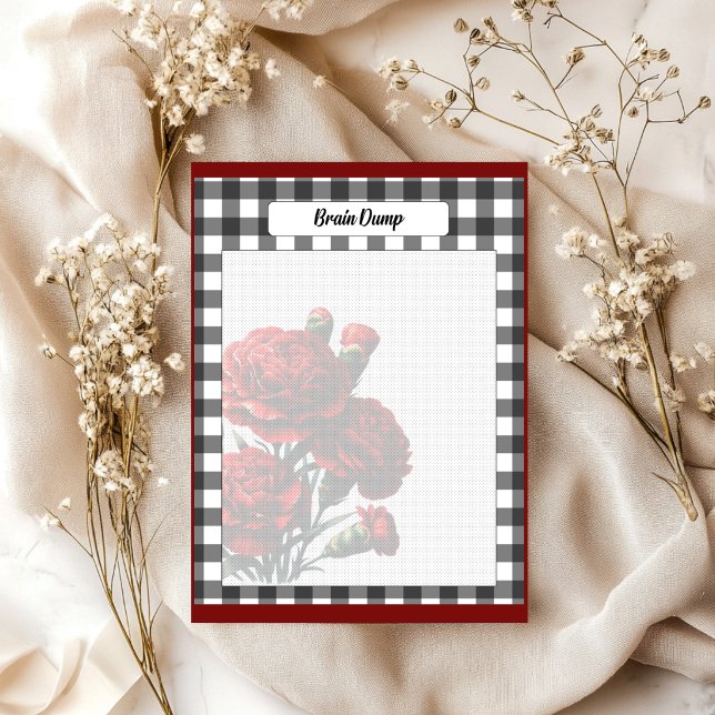 Bloc-note Gingham floral noir et blanc_ Vidage de cerveau (Créateur téléchargé)