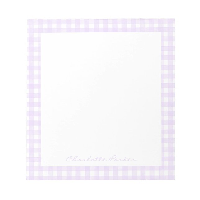 Bloc-note Gingham Lavande Nom Personnalisé (Devant)
