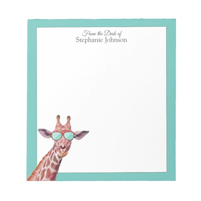 Bloc-note Giraffe Teal Monogram From the Desk of Template  (Devant)
