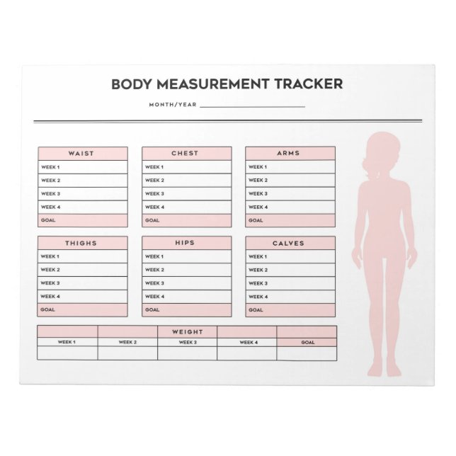 Bloc-note Girl Body Measurements Weight Loss Tracker Goal (Devant)