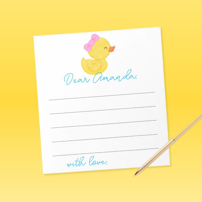 Bloc-note Girl Ducky 1er Anniversaire Heure Capsule Feuilles (Girl Duck 1st Birthday Time Capsule Note Sheets)