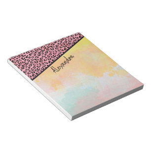 Bloc-note Girly Pink Leopard Aquarelle Ajouter un nom
