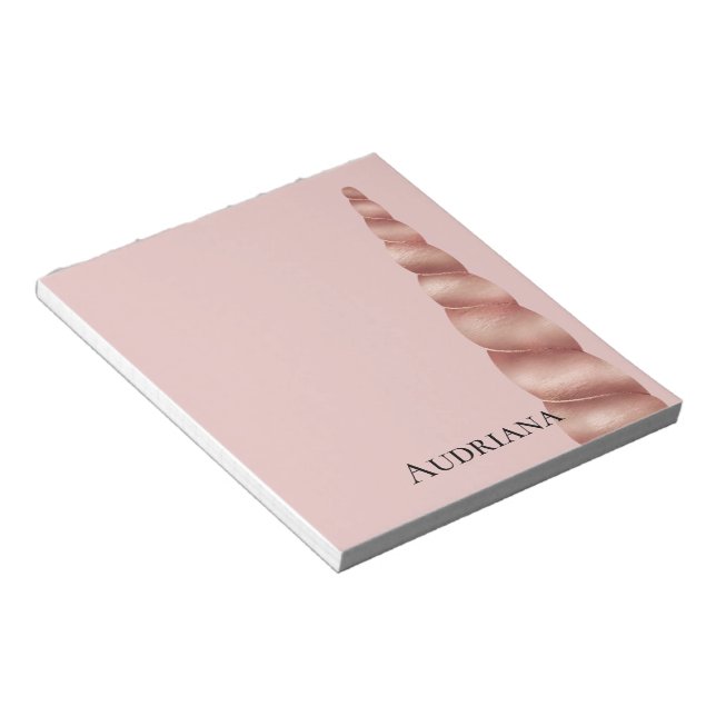 Bloc-note Glam or rose rose pâle Unicorne Personnalisé (Incliné)