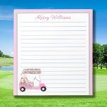 Bloc-note Glam Pink Personnalisé Golf Panier Nom Linked<br><div class="desc">Une charrette de golf unique et glamour — rose et une touche de diamants — fait avec goût — prête à courir le terrain — le bloc-notes. C'est un grand cadeau pour tous les amateurs de golf — fun / attrayant / unique. Personnalisez-le avec votre nom. Si vous avez des...</div>