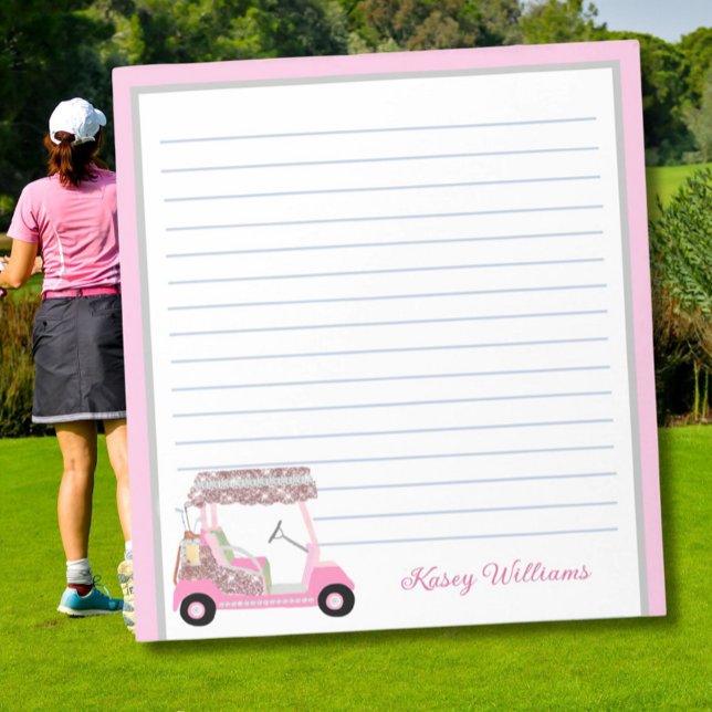 Bloc-note Glam Pink Personnalisé Golf Panier Nom Linked (Créateur téléchargé)