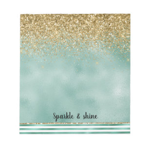 Bloc-note Glam Vert Rayures Blanches Paillettes Dorées