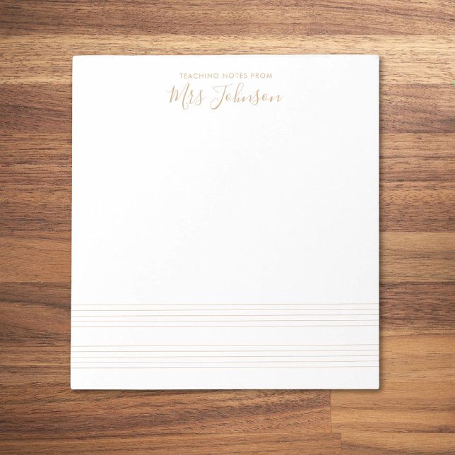 Bloc-note Gold Music Stave Enseignant Notes Script élégant (Créateur téléchargé)