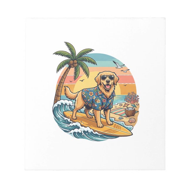 Bloc-note Golden Retriever Chien Surfant Planche de Surf Cou (Devant)