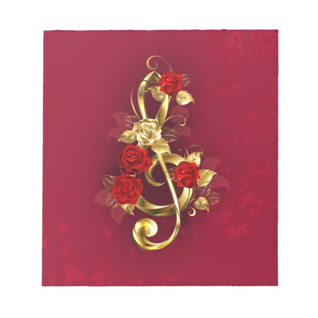 Bloc-note Golden Treble Clef avec fleurs Roses (Devant)