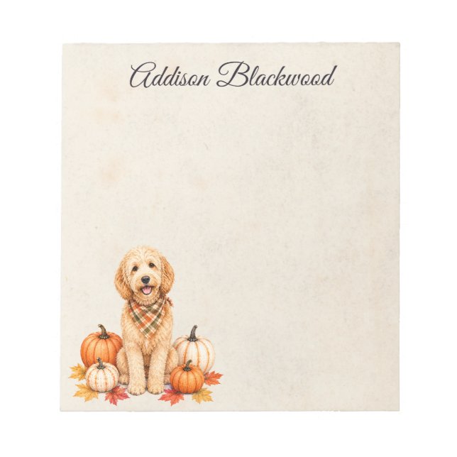 Bloc-note Goldendoodle Feuilles d'Automne Citrouilles Person (Devant)