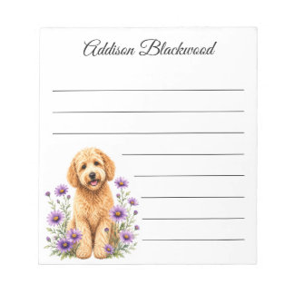 Bloc-note Goldendoodle Fleurs de Marguerites Violettes Perso