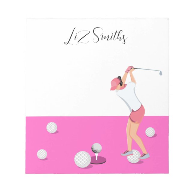 Bloc-note Golf avec nom pour golfeuse thème rose (Devant)