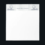 Bloc-note Golfer Golf Ball Retro Monogramme Nom<br><div class="desc">Dessin d'art rétro d'une balle de golf assise sur un golf. Accessoire de bureau ou de bureau idéal pour votre golfeur favori.</div>