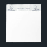 Bloc-note Golfer Golf Ball Retro Monogramme Nom<br><div class="desc">Dessin d'art rétro d'une balle de golf assise sur un golf. Accessoire de bureau ou de bureau idéal pour votre golfeur favori.</div>