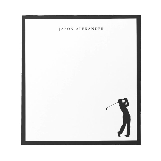 Bloc-note Golfeur Noir Silhouette Personnalisé  (Devant)