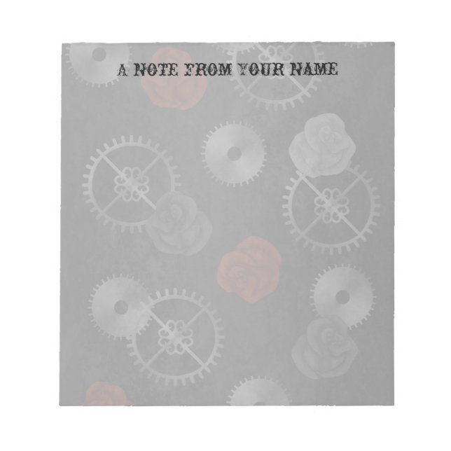Bloc-note Goth steampunk victorien rose et engrenages romant (Devant)