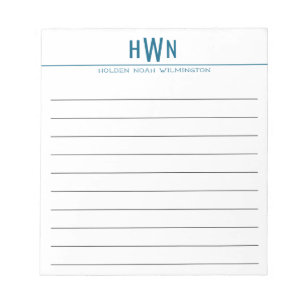 Bloc-note Grand monogramme professionnel bleu pour hommes à