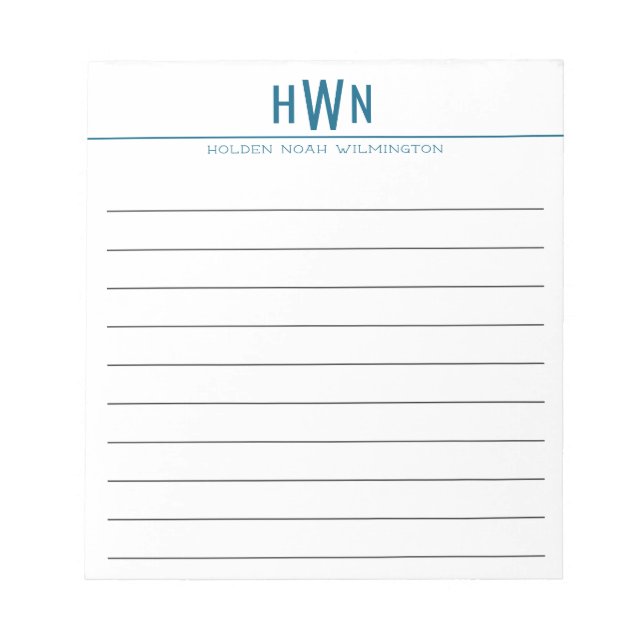 Bloc-note Grand monogramme professionnel bleu pour hommes à  (Devant)