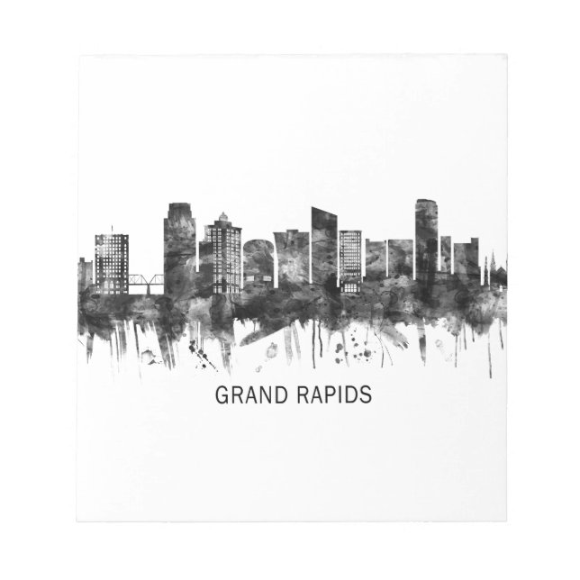 Bloc-note Grand Rapids Michigan Skyline BW (Devant)