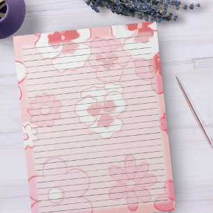 Bloc-note Grand Rulé Retro rose mi-siècle Vintage Floral