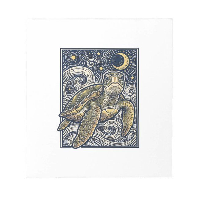 Bloc-note Gravure ancienne tortue marine nuit étoilée (Devant)