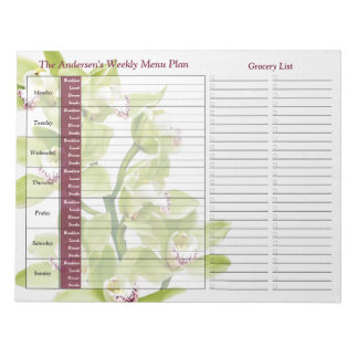 Bloc-note Green Orchid Planificateur de repas personnalisé h