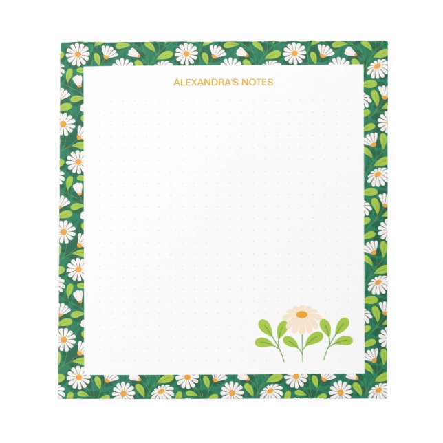 Bloc-note Green & White Spring Daisies & Vine Personalised (Devant)
