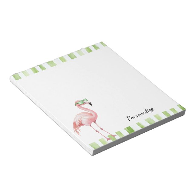 Bloc-note Green White Stripes Pink Flamant rose Beach Annive (Incliné)