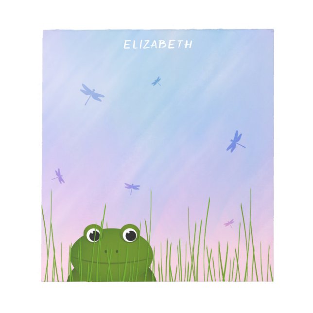 Bloc-note grenouille de dessin animé regardant à travers l'h (Devant)