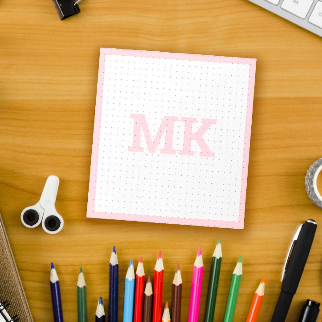 Bloc-note Grille de points de monogramme rose pastel (Créateur téléchargé)
