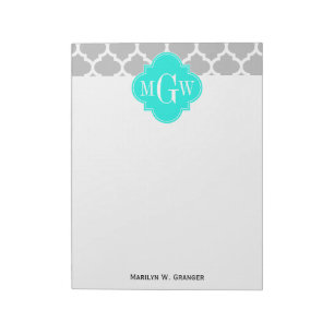 Bloc-note Gris Blanc Marocain #5 Brt Aqua 3 Monogramme initi