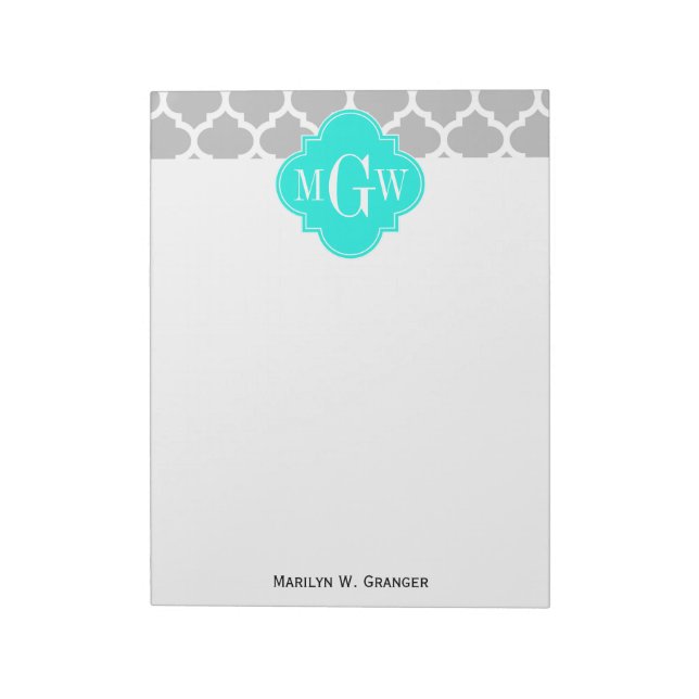 Bloc-note Gris Blanc Marocain #5 Brt Aqua 3 Monogramme Initi (Tourné)