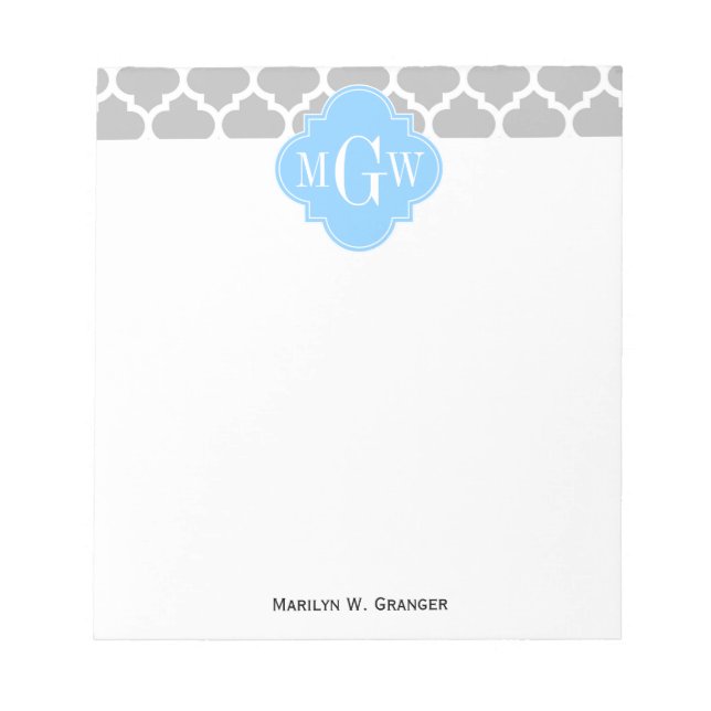 Bloc-note Gris Blanc Marocain #5 Ciel Bleu 3 Monogramme init (Devant)