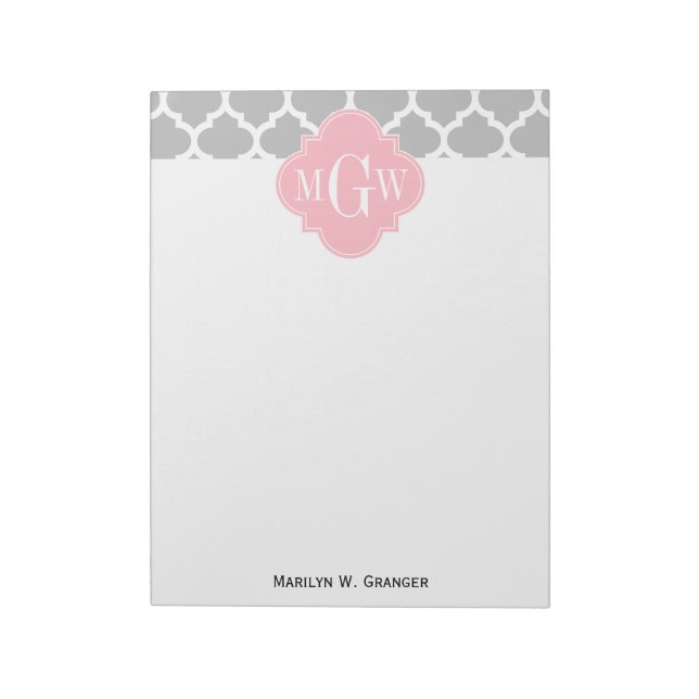 Bloc-note Gris Blanc Marocain #5 Rose 3 Monogramme initial (Tourné)