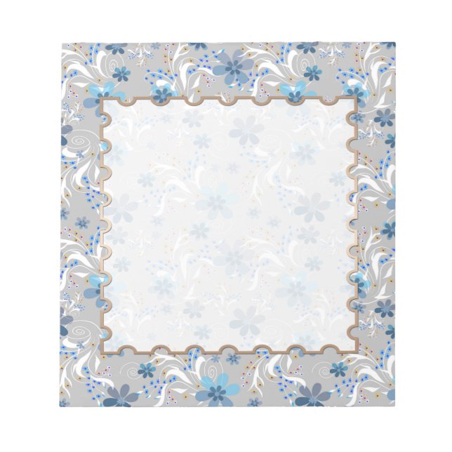 Bloc-note Gris floral, rétro, gris, bleu (Devant)